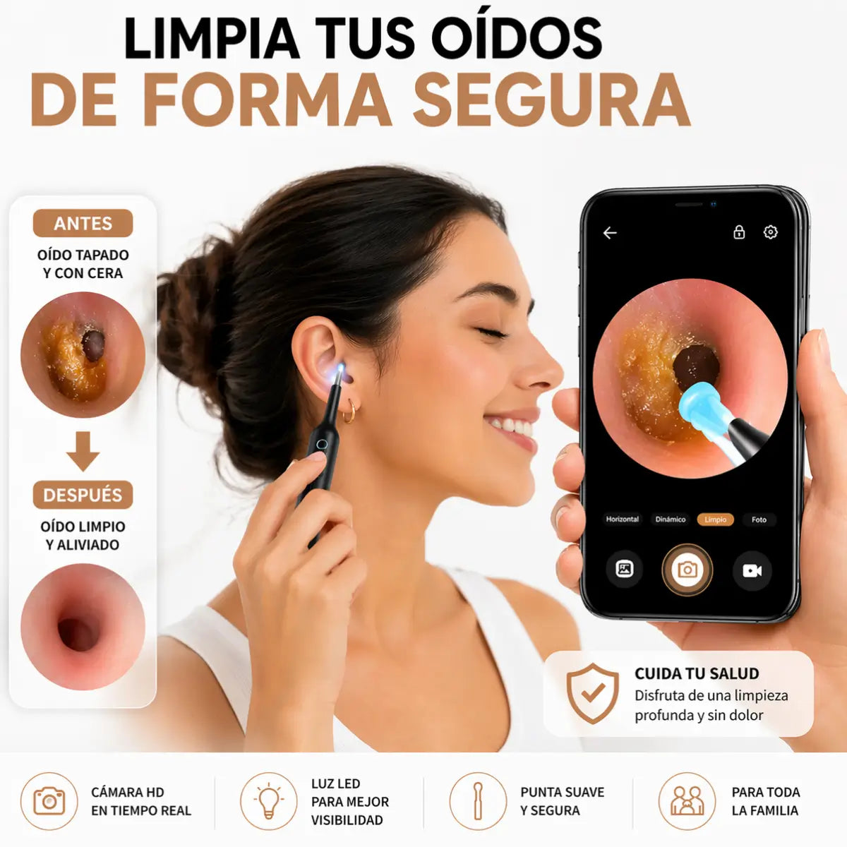 Limpiador de oídos con cámara